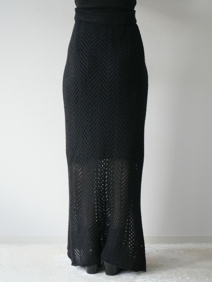[予約]透かし編みニットスカート/ブラック