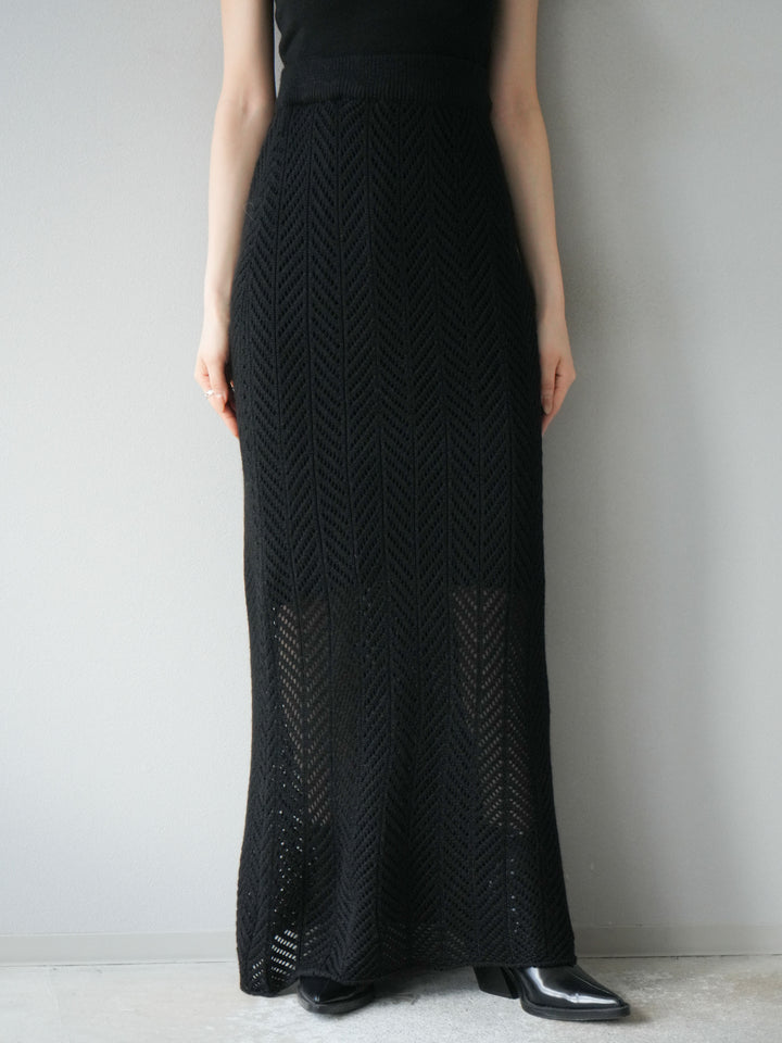 [予約]透かし編みニットスカート/ブラック