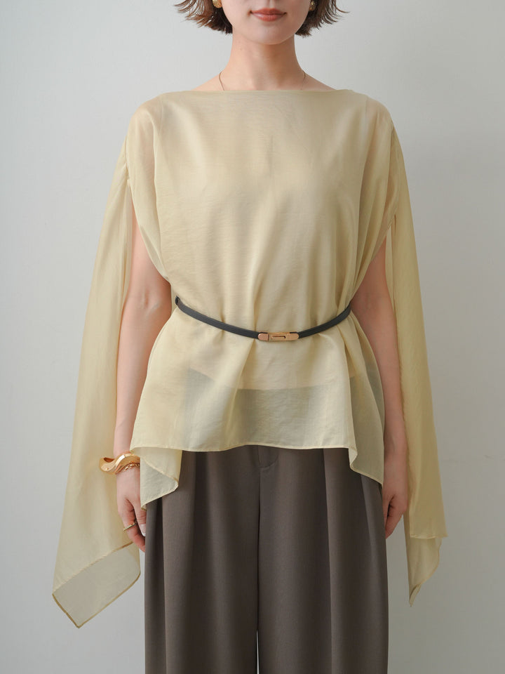 [予約]ベルト付シアーケープレイヤードブラウス/khaki