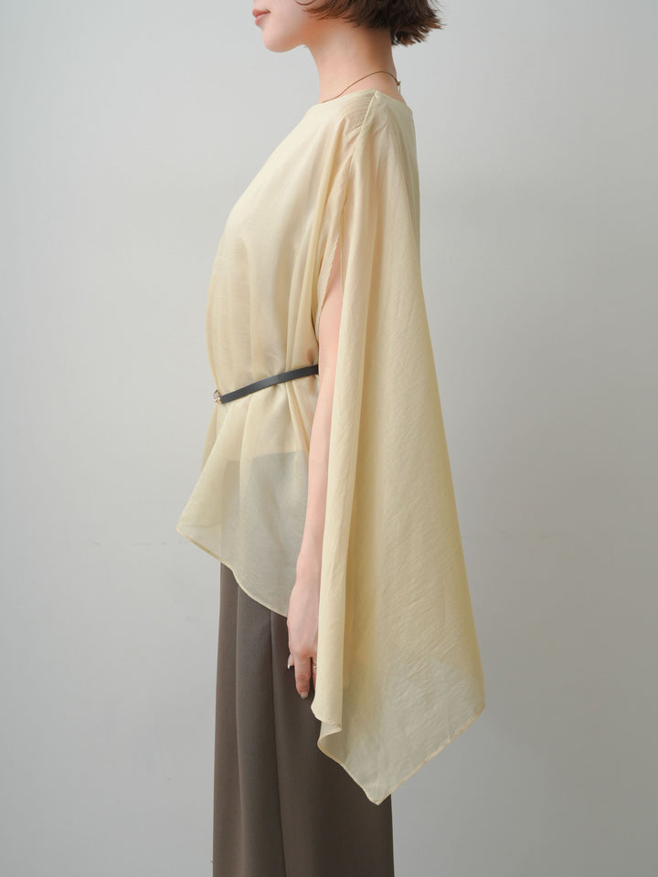 [予約]ベルト付シアーケープレイヤードブラウス/khaki