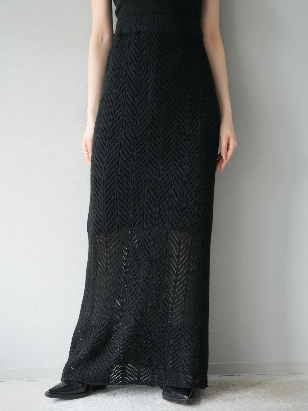 [予約]透かし編みニットスカート/ブラック