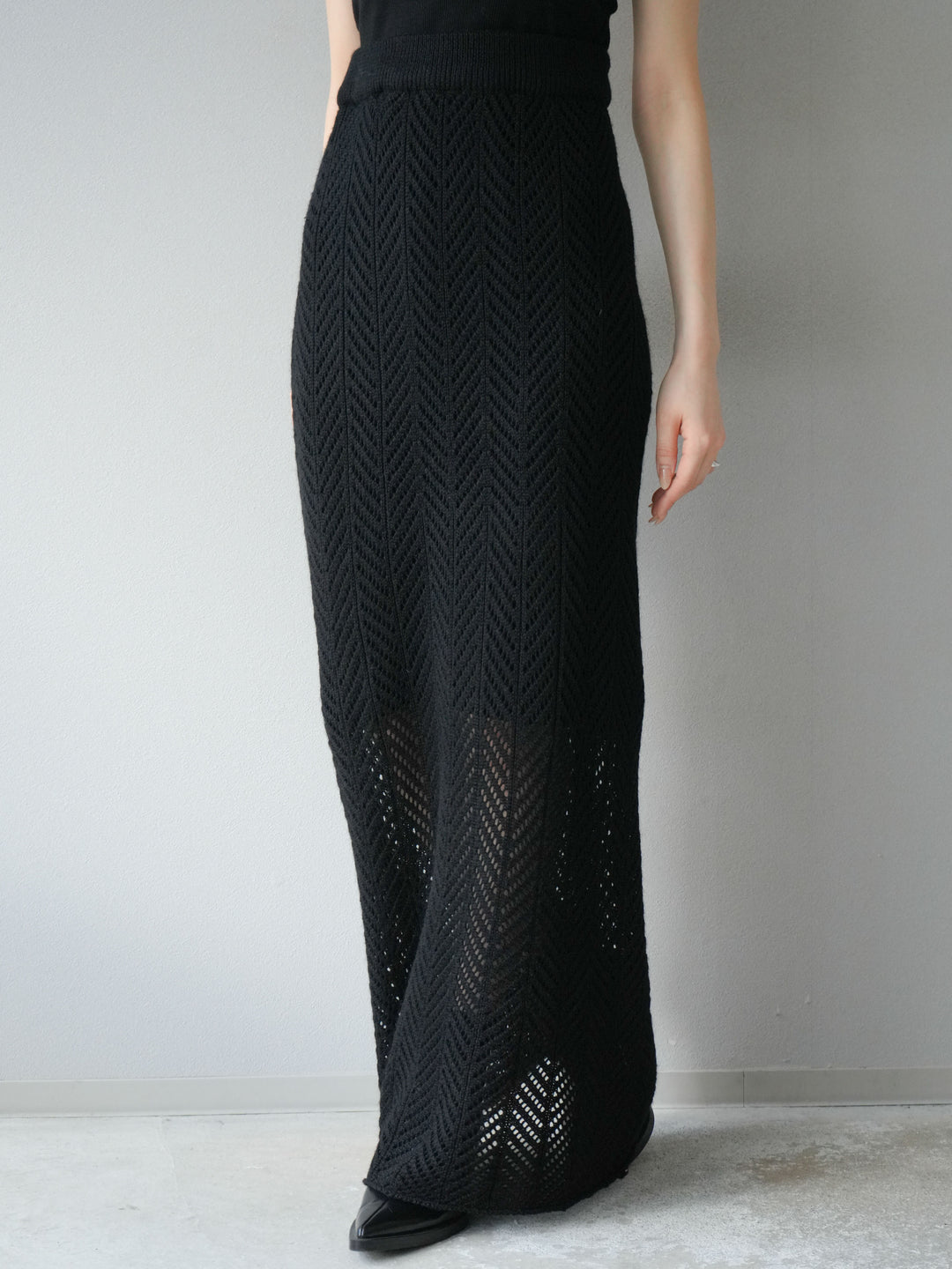 [予約]透かし編みニットスカート/ブラック