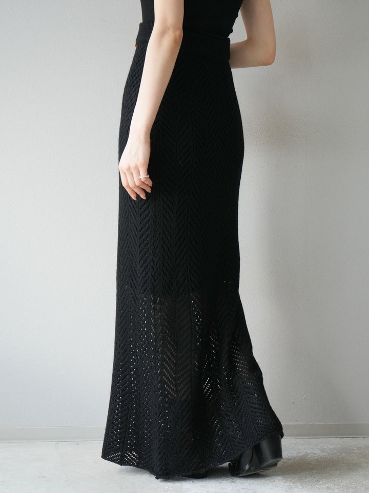 [予約]透かし編みニットスカート/ブラック
