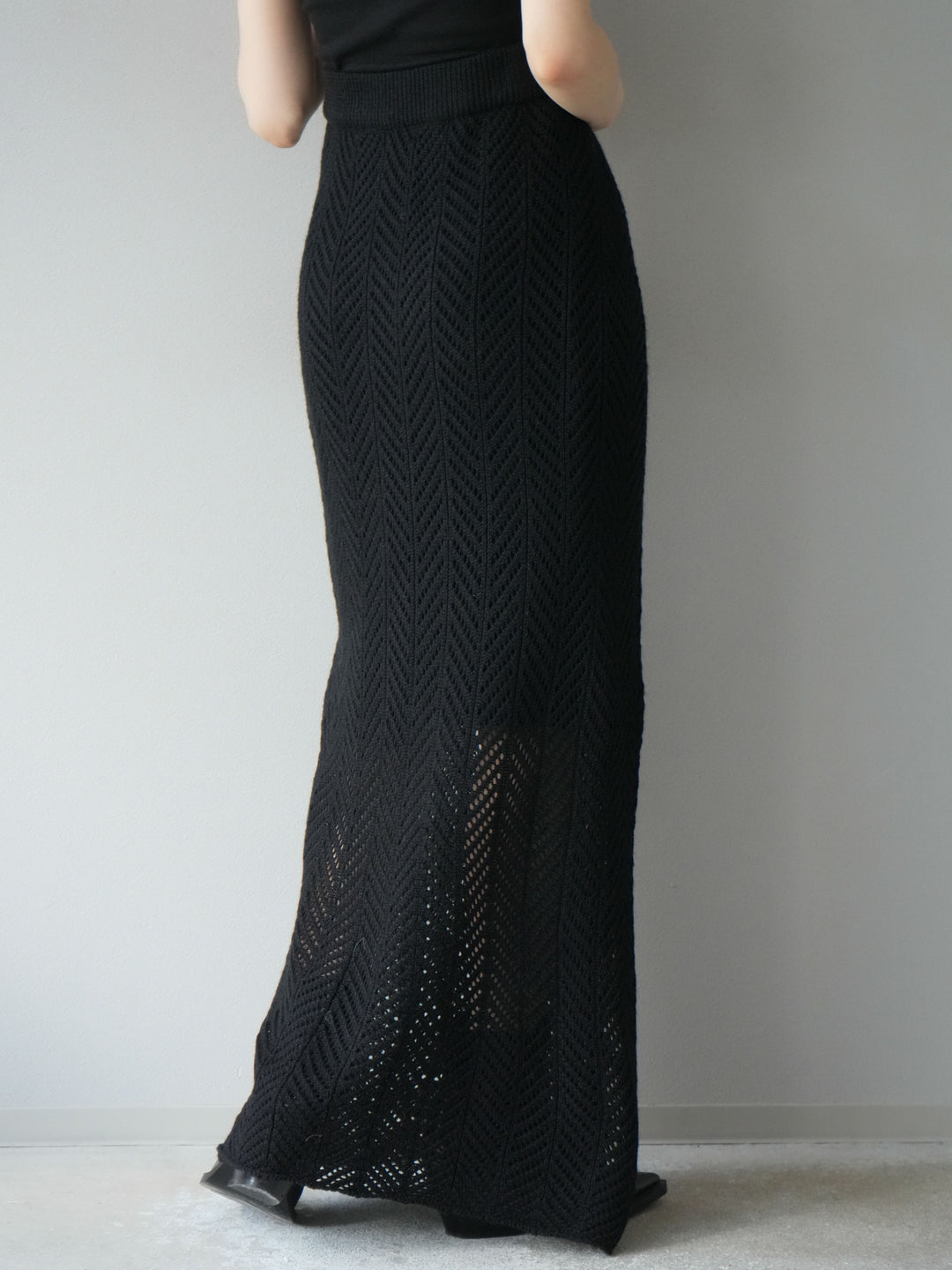 [予約]透かし編みニットスカート/ブラック