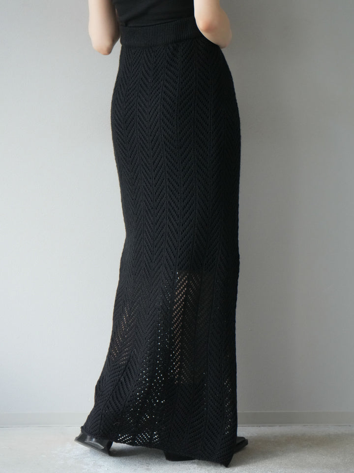 [予約]透かし編みニットスカート/ブラック