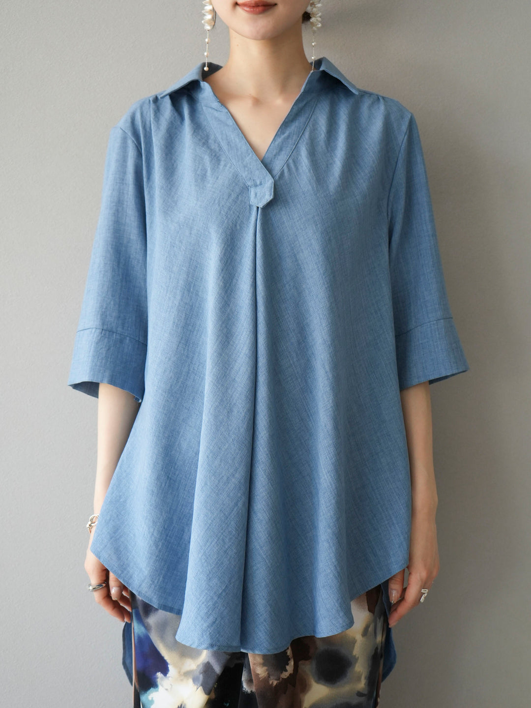 [Pre-order] Linen-touch half-sleeve skipper shirt/blue
