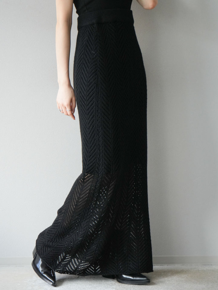 [予約]透かし編みニットスカート/ブラック