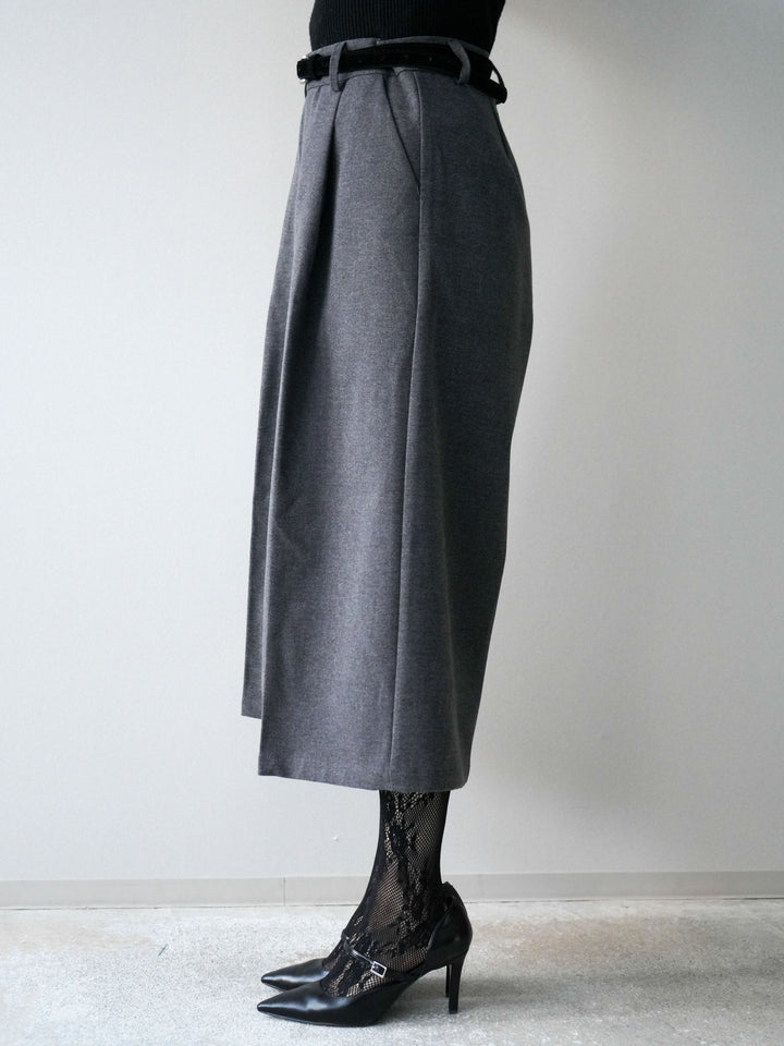 [予約]ベルト付ウールタッチミディアムパンツ/charcoal