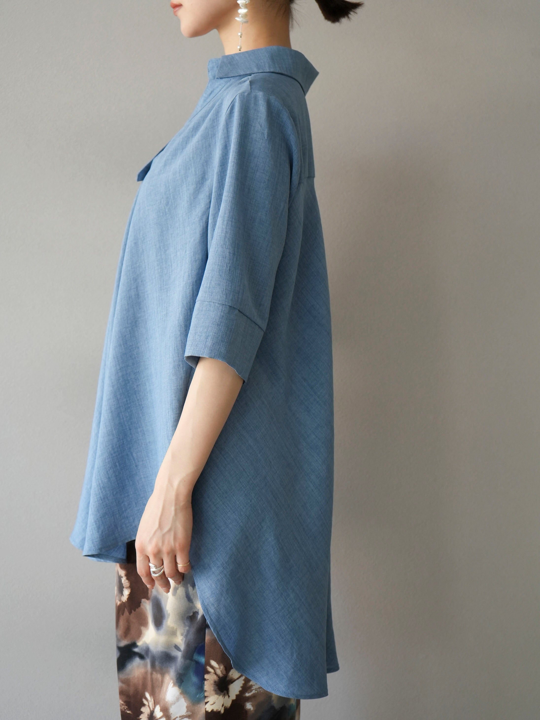 Pre-order] Linen-touch half-sleeve skipper shirt/blue – Lumier