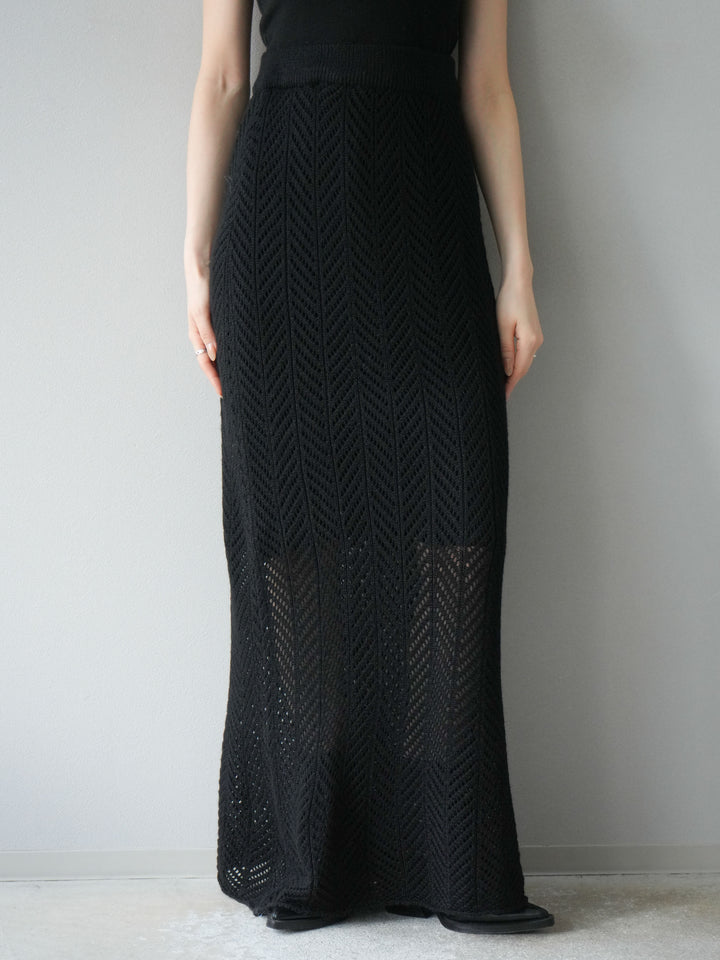 [予約]透かし編みニットスカート/ブラック