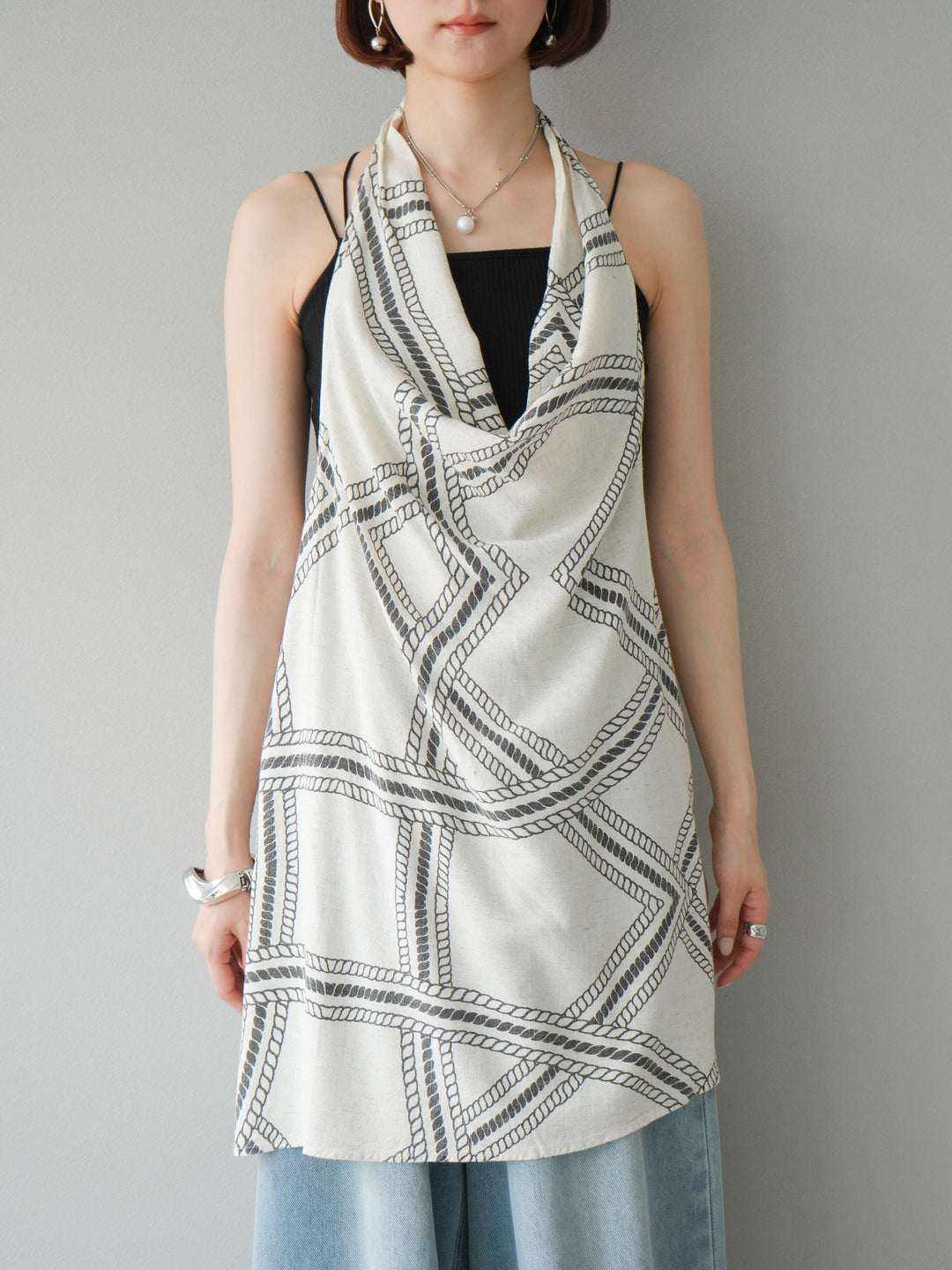 [予約]ロープ柄リネンタッチノースリブラウス/アイボリー