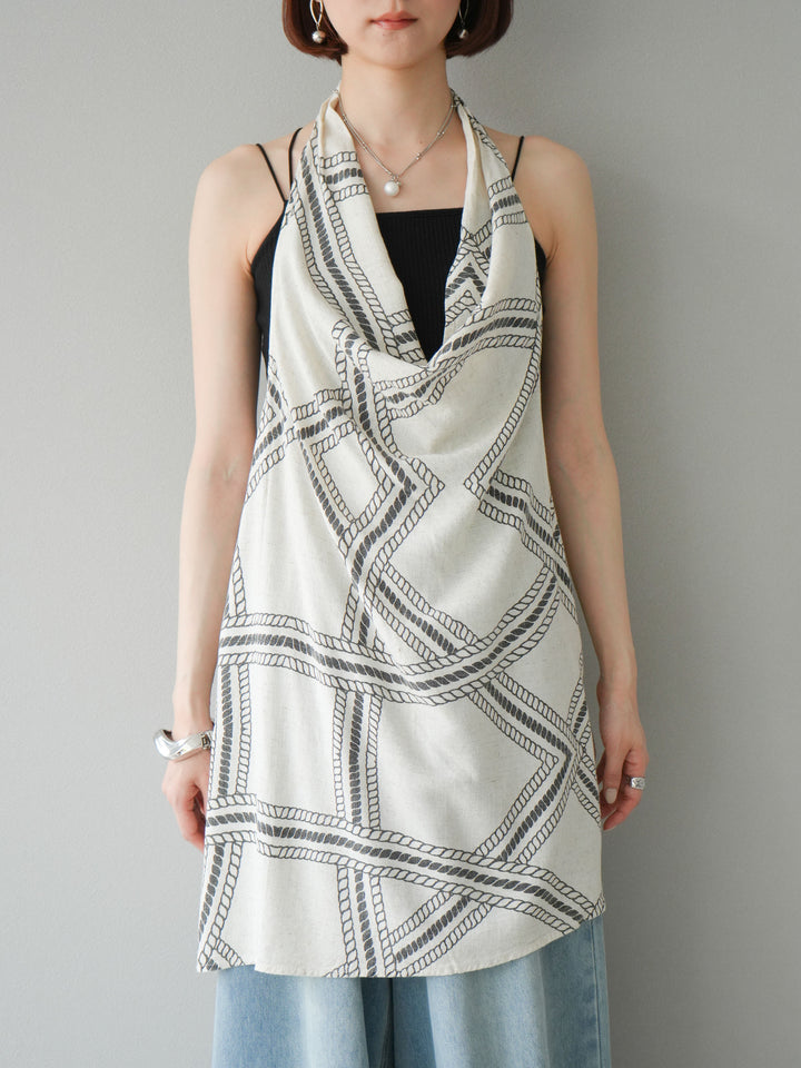 [予約]ロープ柄リネンタッチノースリブラウス/アイボリー