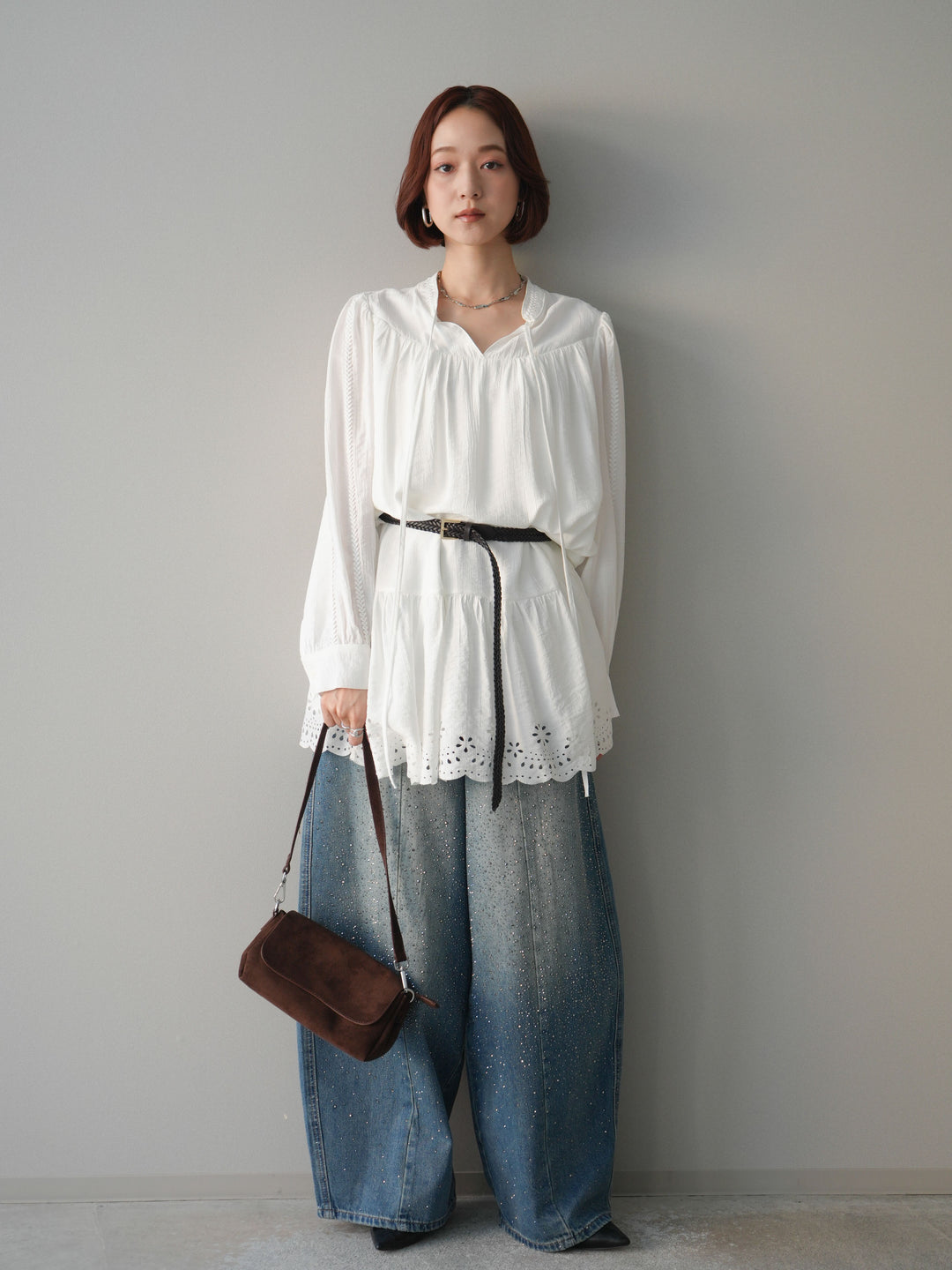 [予約]フロントビジューカーブデニムパンツ/blue