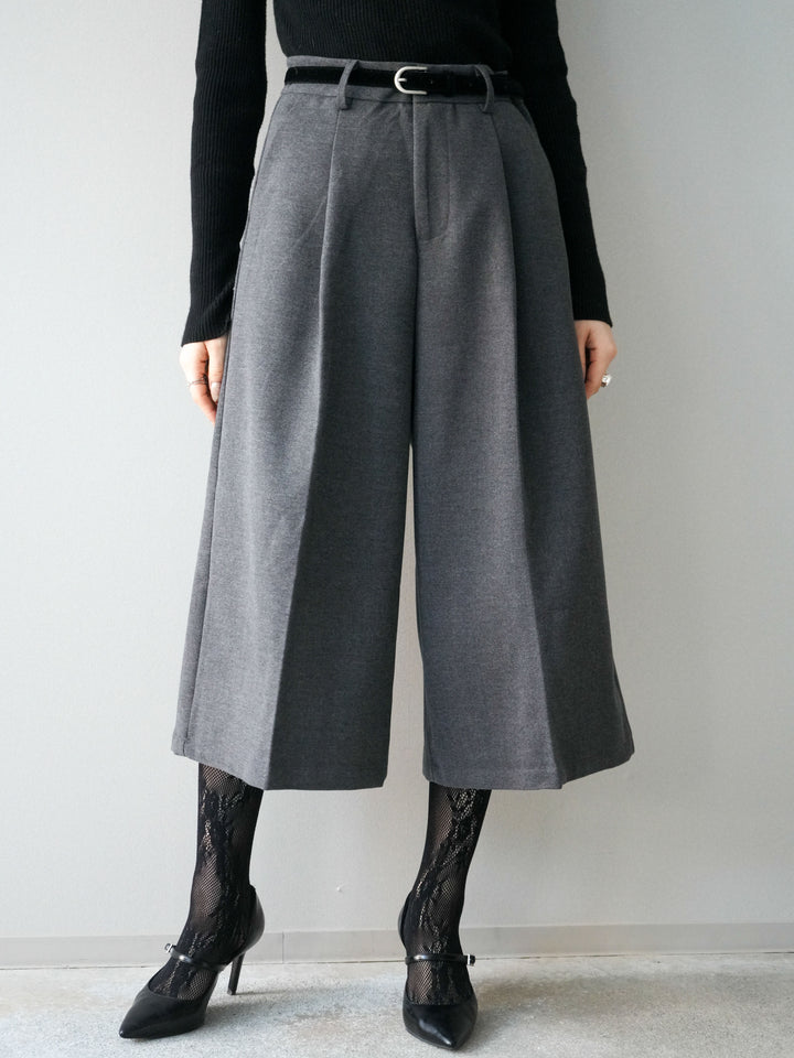 [予約]ベルト付ウールタッチミディアムパンツ/charcoal