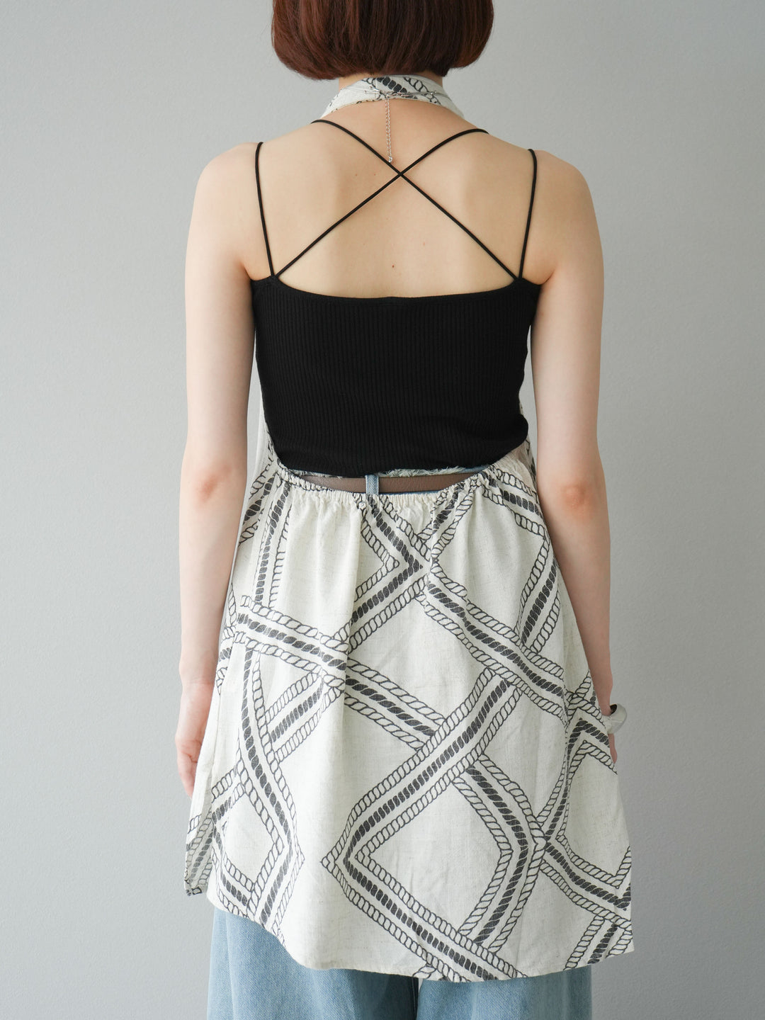 [予約]ロープ柄リネンタッチノースリブラウス/アイボリー