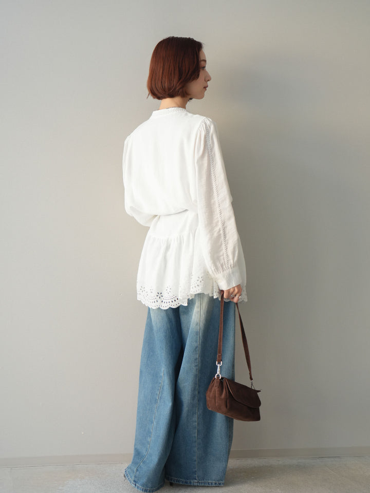 [予約]フロントビジューカーブデニムパンツ/blue