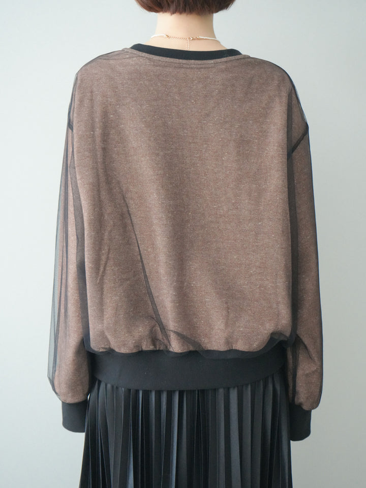 [予約]チュールレイヤードロゴスエットプルオーバー/brown