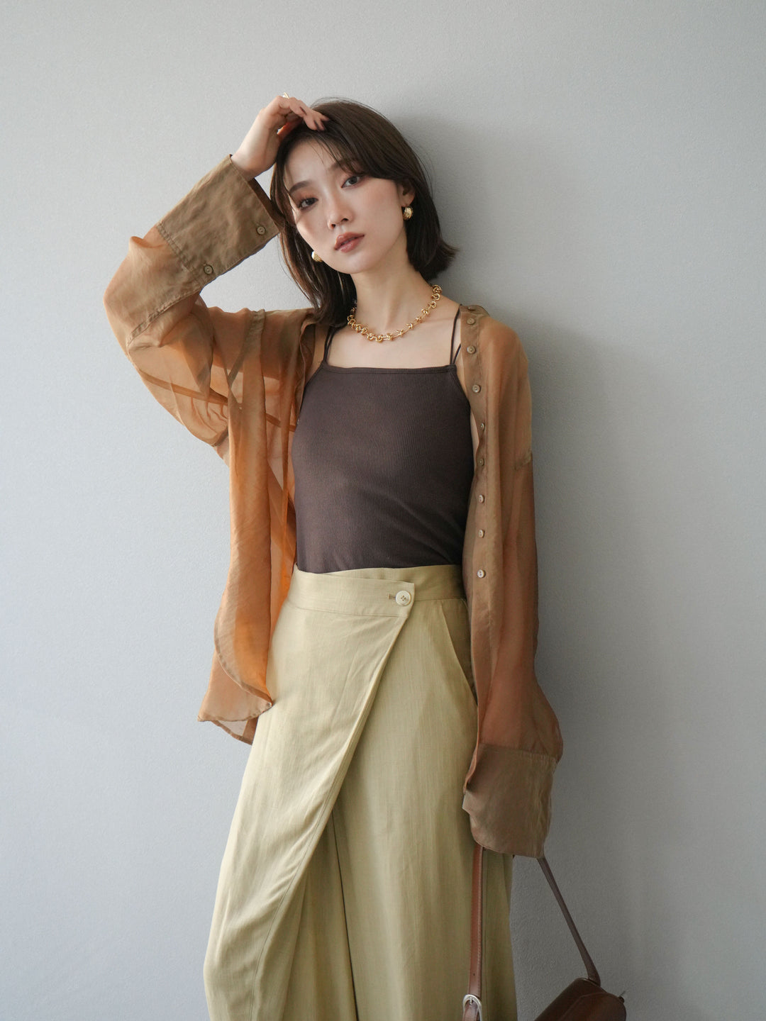 [SET] 亮面透視立領襯衫 + 亮面透視立領襯衫 (2 件套)