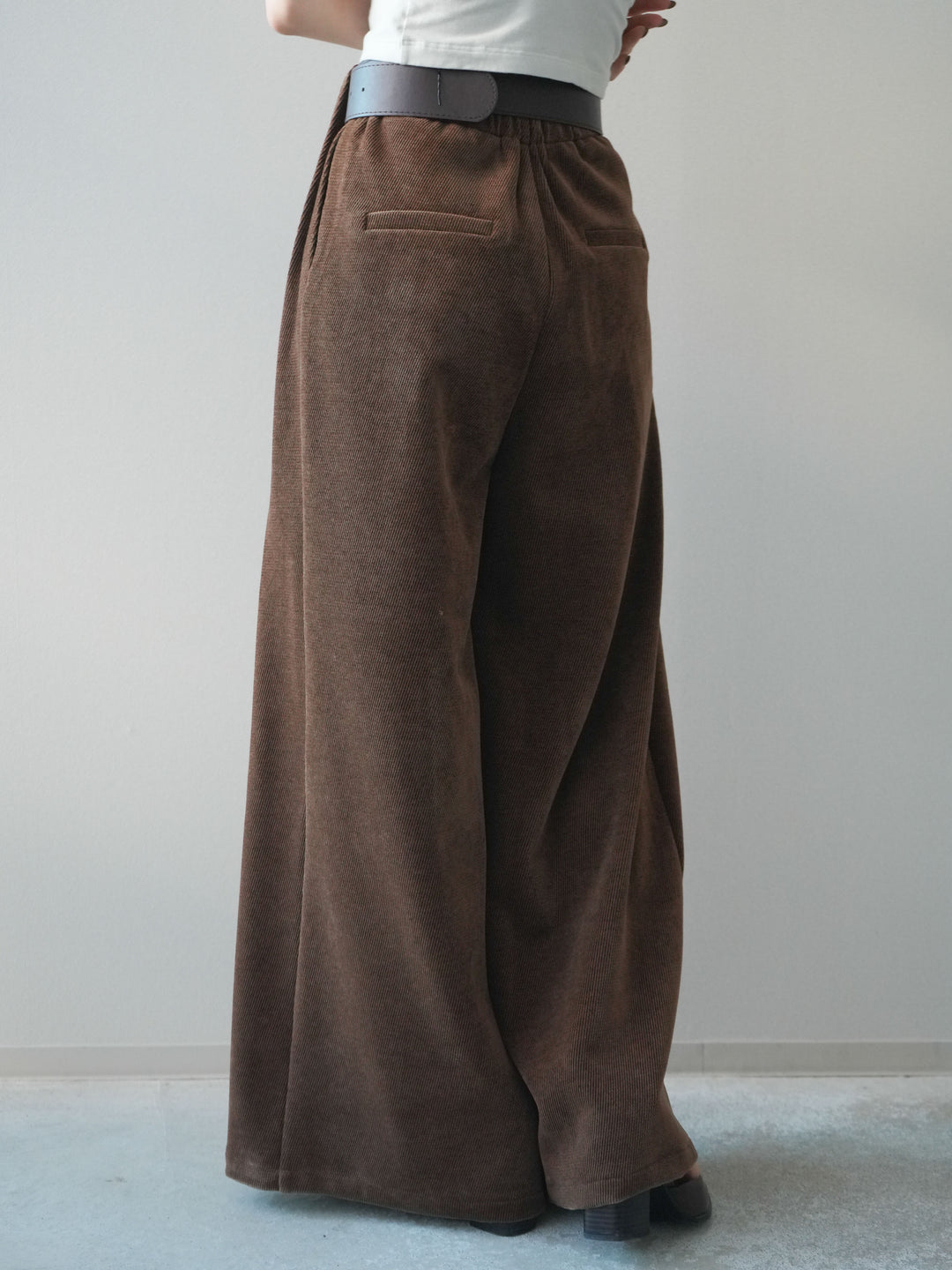 [予約]ベルトデザインループコールテンワイドパンツ(ベルト付き)/camel