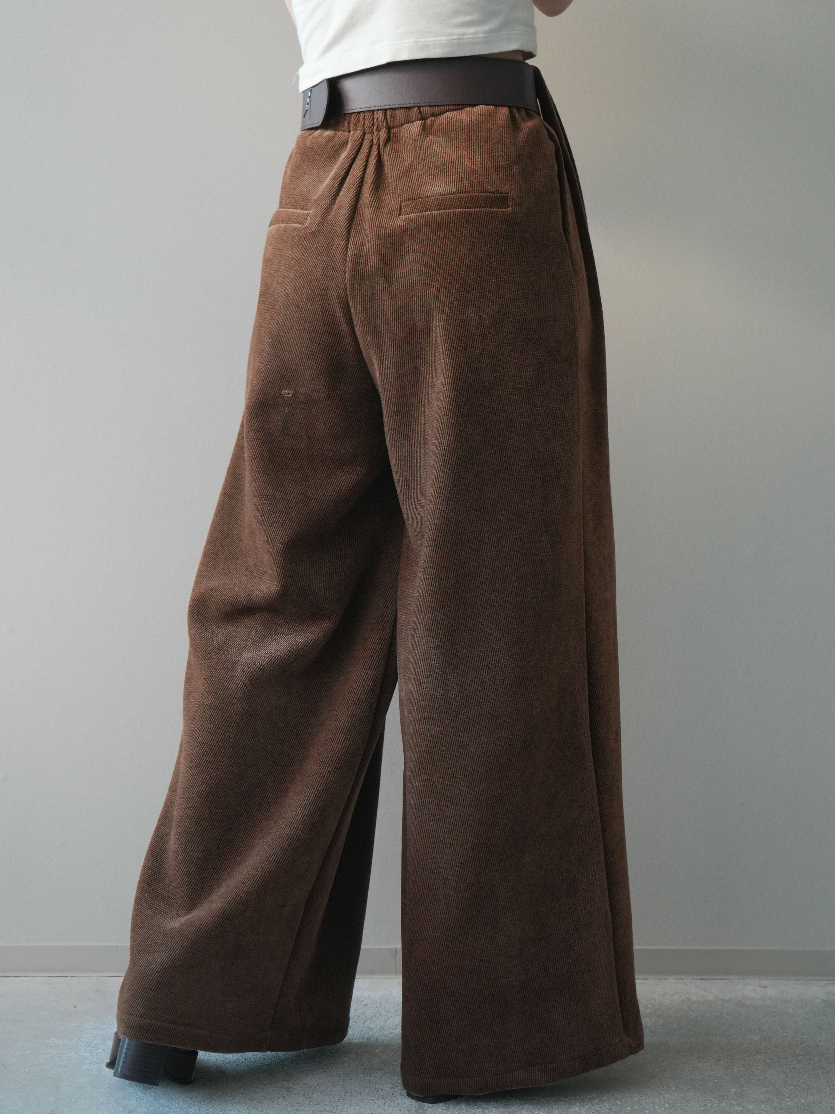 予約]ベルトデザインループコールテンワイドパンツ(ベルト付き)/camel