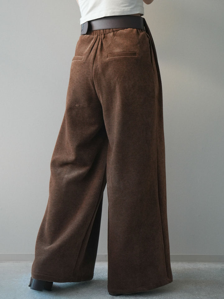 [予約]ベルトデザインループコールテンワイドパンツ(ベルト付き)/camel