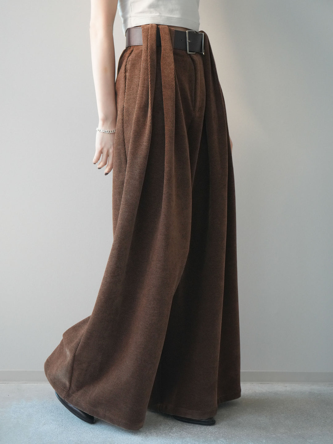 [予約]ベルトデザインループコールテンワイドパンツ(ベルト付き)/camel