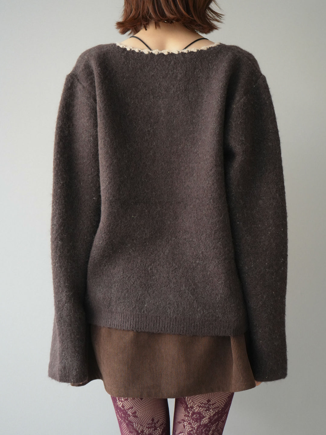 [予約]アンティークフラワージャガードニットカーディガン/brown