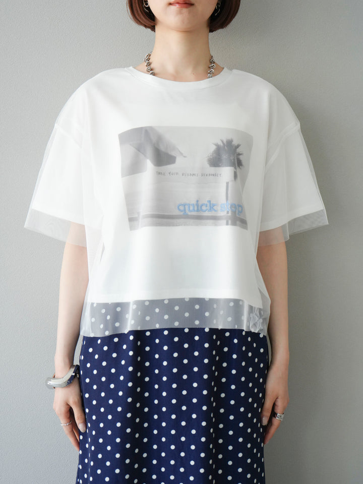 [予約]チュールドッキングフォトTシャツ/オフホワイト×ブルー