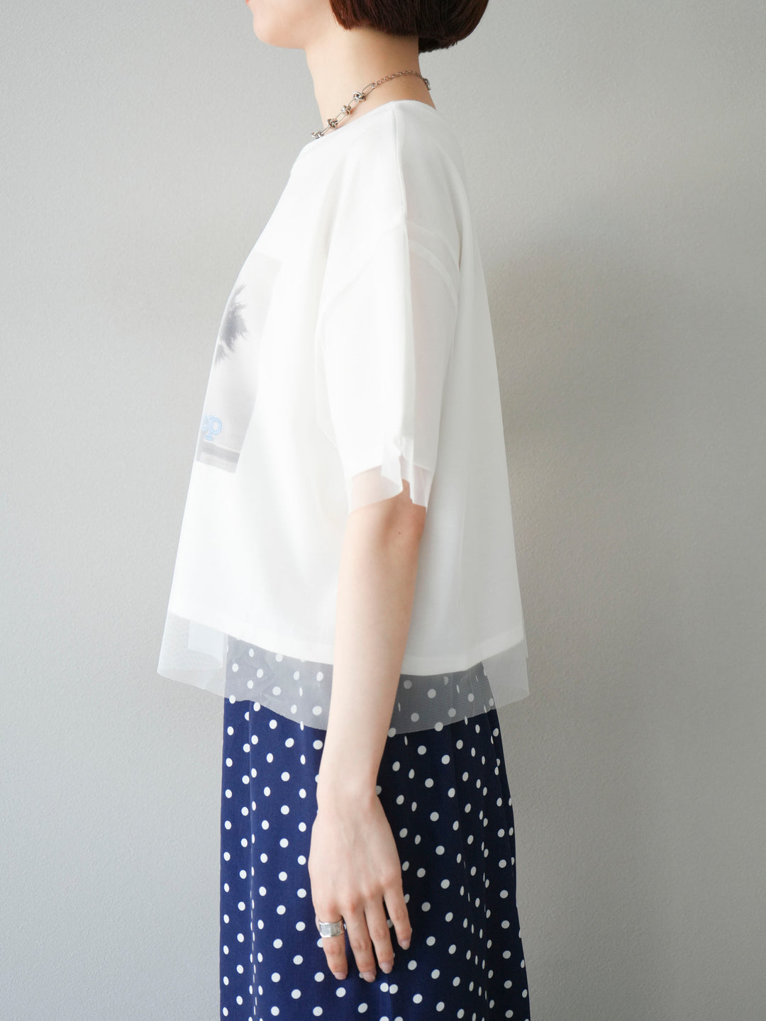 [予約]チュールドッキングフォトTシャツ/オフホワイト×ブルー
