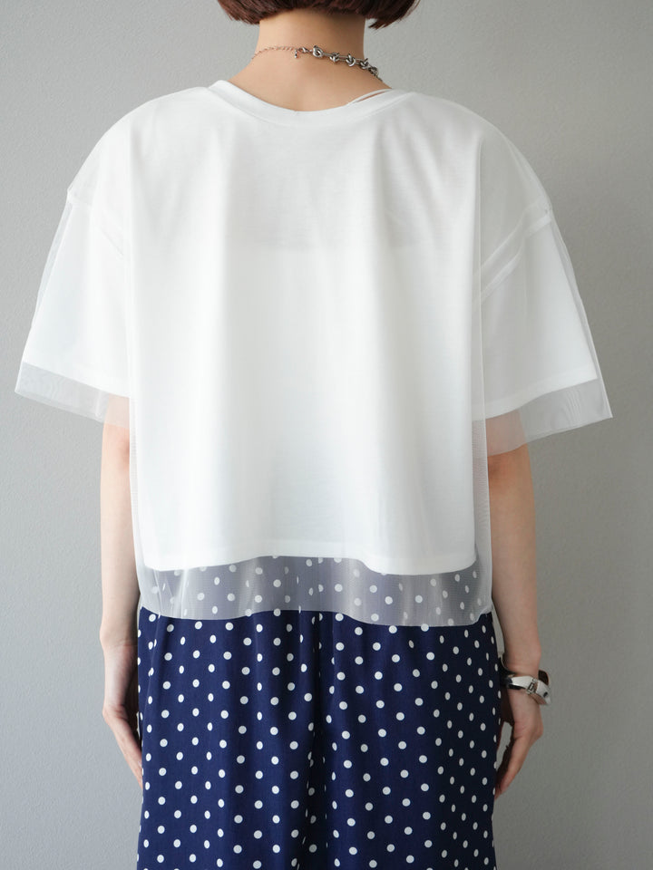 [予約]チュールドッキングフォトTシャツ/オフホワイト×ブルー