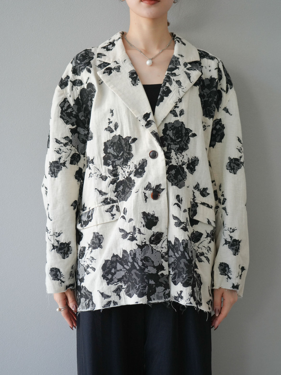 [予約]ジャガードカットオフジャケット/ブラック