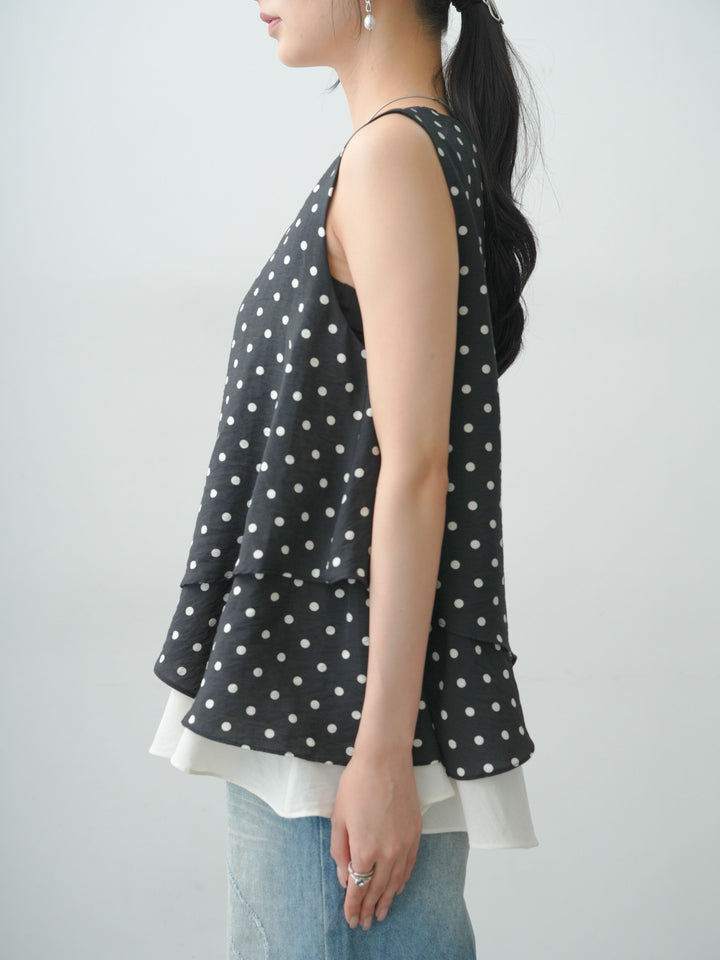 [予約]アシメントリーフリルヘムドットトップス/black