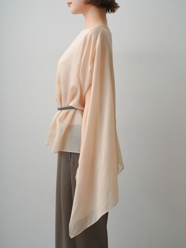 [予約]ベルト付シアーケープレイヤードブラウス/beige