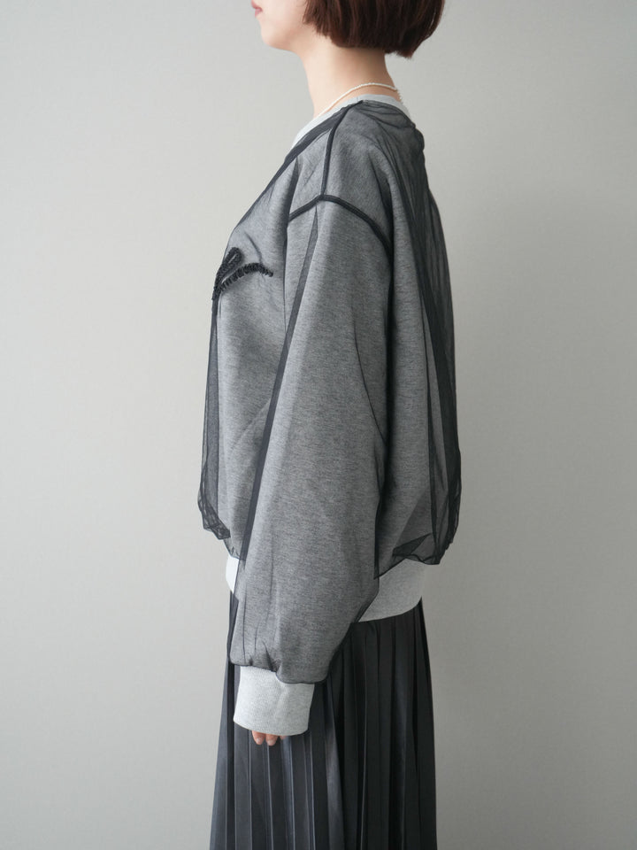 [予約]チュールレイヤードロゴスエットプルオーバー/gray