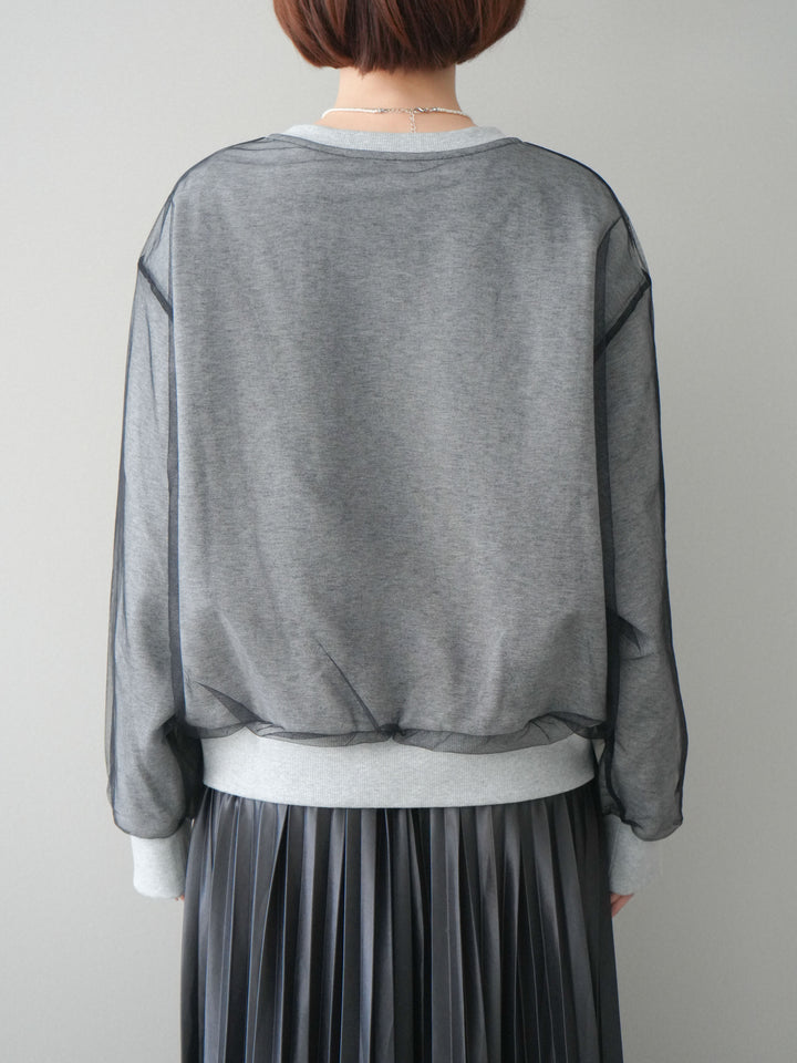 [予約]チュールレイヤードロゴスエットプルオーバー/gray