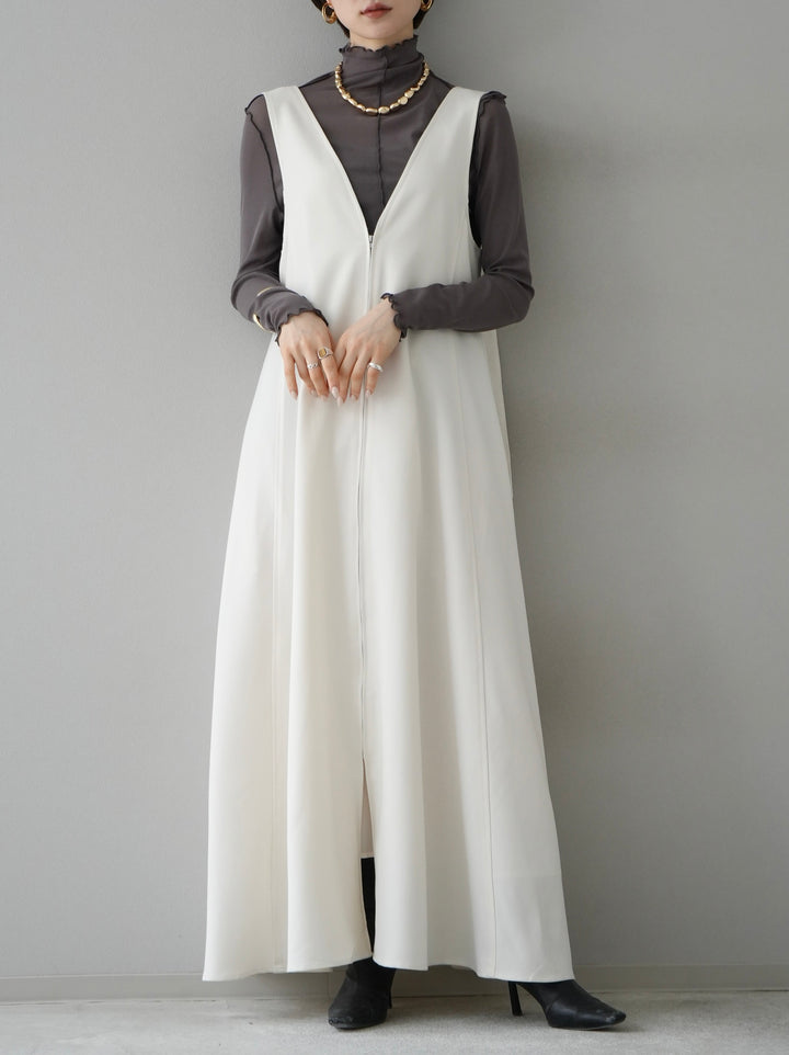 [Pre-order] 2-way polyester twill zip flare jumper skirt/ivory