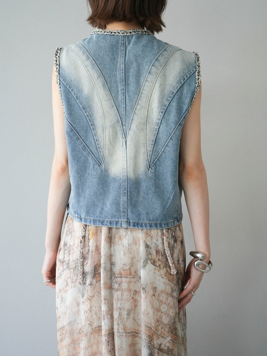 [予約]ツイードデザインデニムベスト/ライトブルー