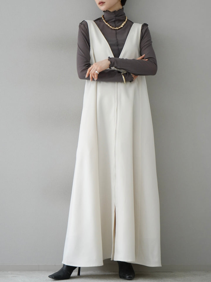 [Pre-order] 2-way polyester twill zip flare jumper skirt/ivory