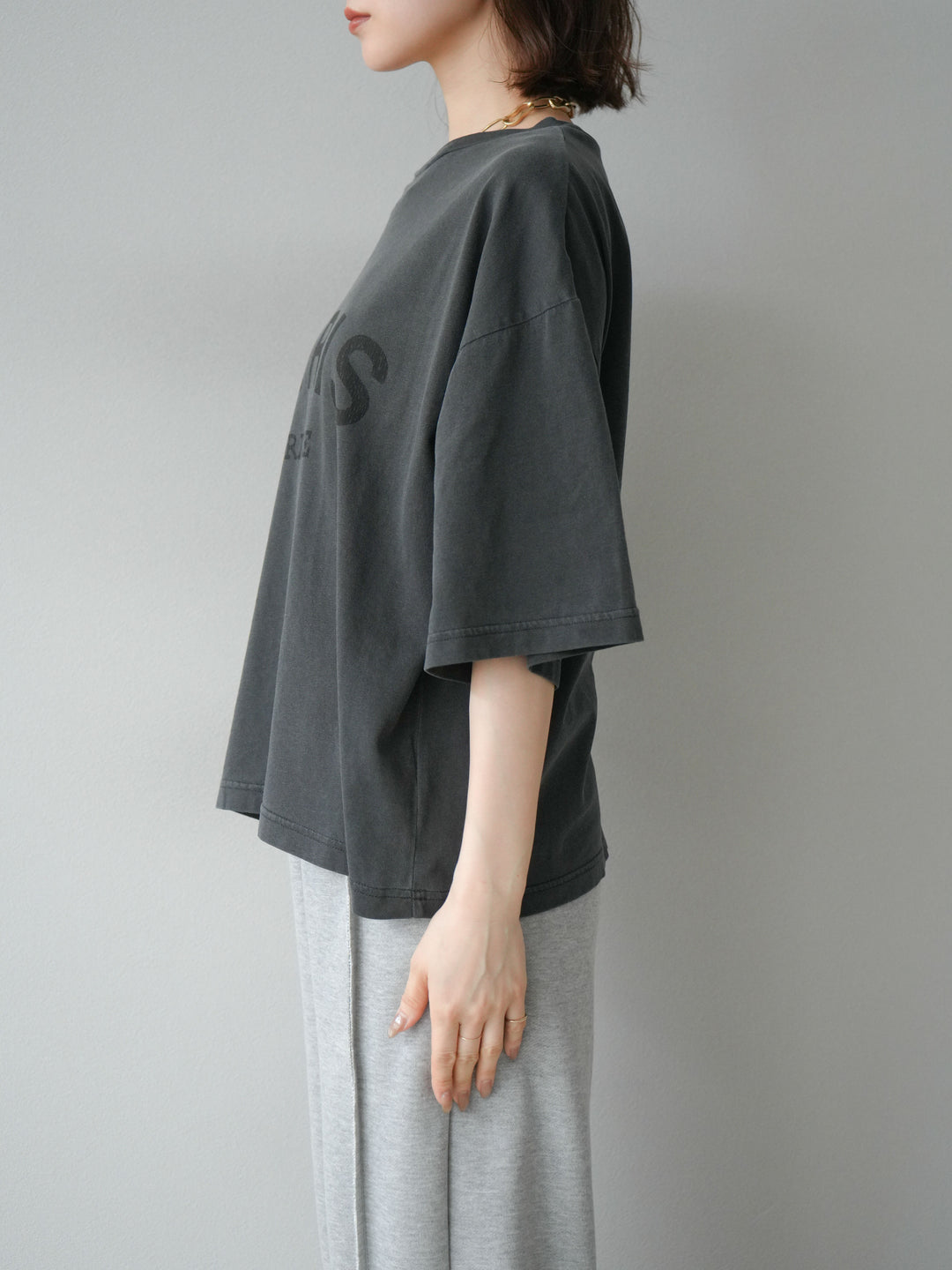 [予約]ピグメントロゴプリントTシャツ/チャコール