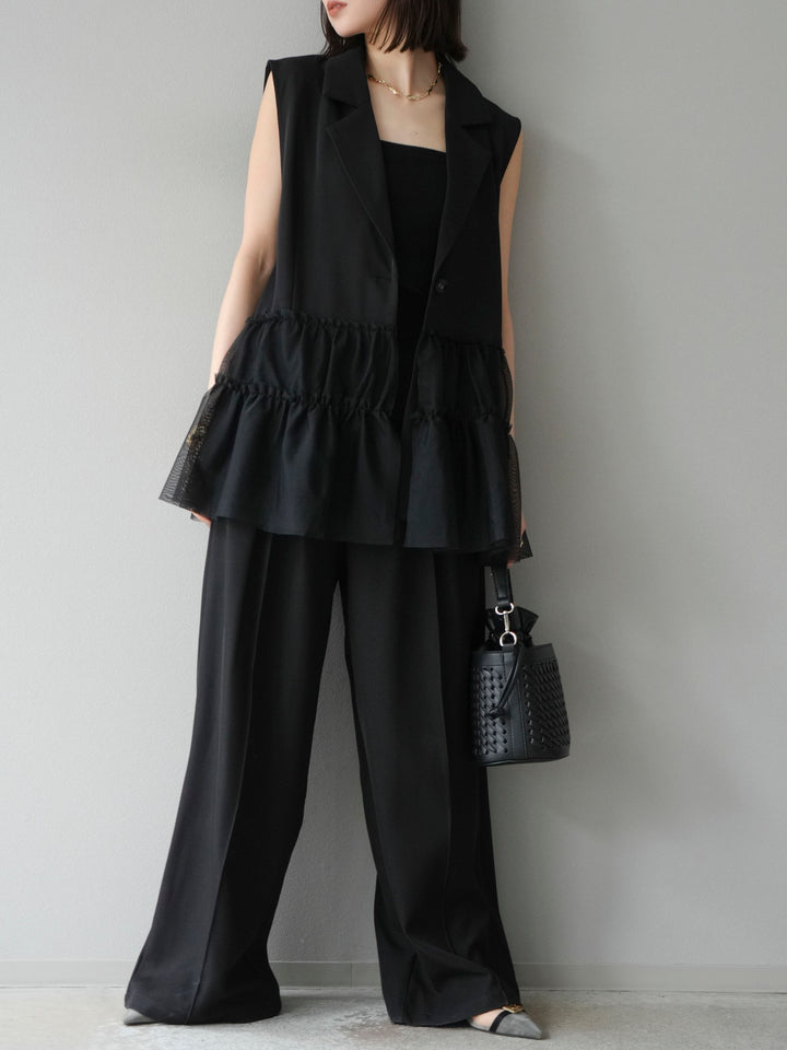 [予約]チュールフリルテーラードジレ/ブラック