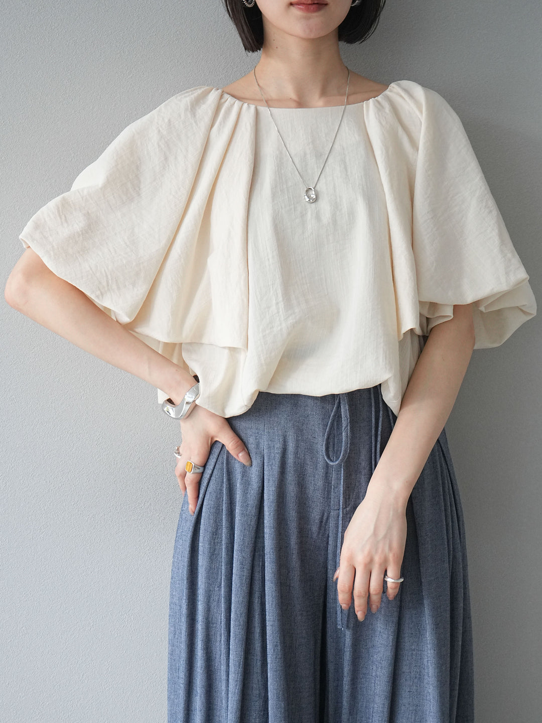 [套裝] 燈籠袖褶襉設計襯衫 + 可選配件套裝（2 套）