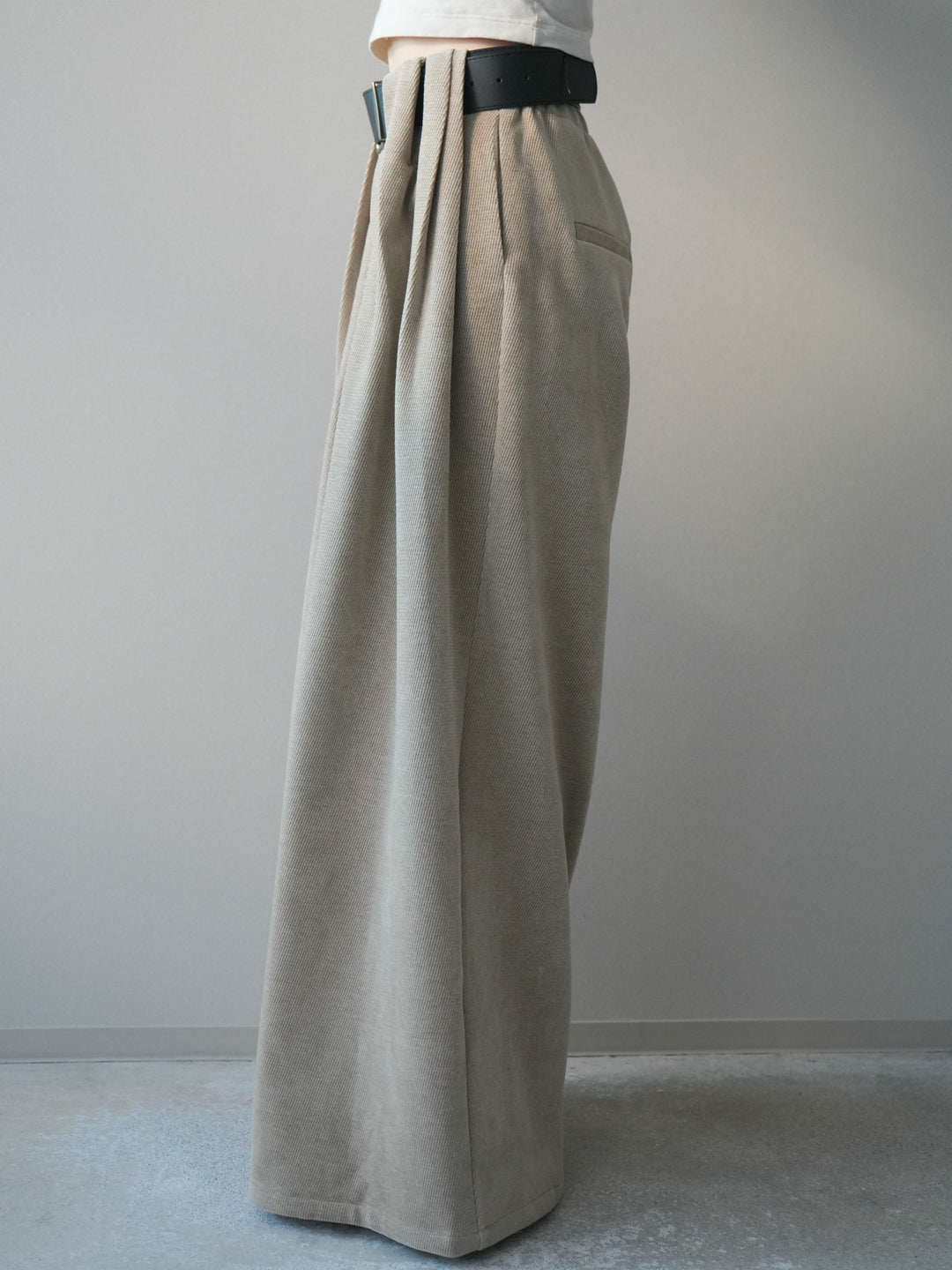 [予約]ベルトデザインループコールテンワイドパンツ(ベルト付き)/beige