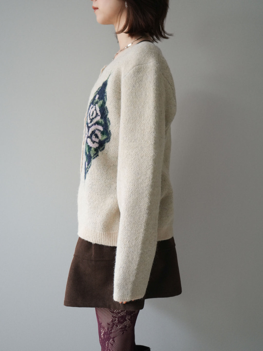 [予約]アンティークフラワージャガードニットカーディガン/ivory