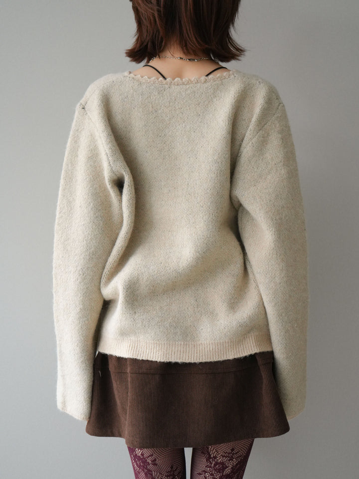 [予約]アンティークフラワージャガードニットカーディガン/ivory