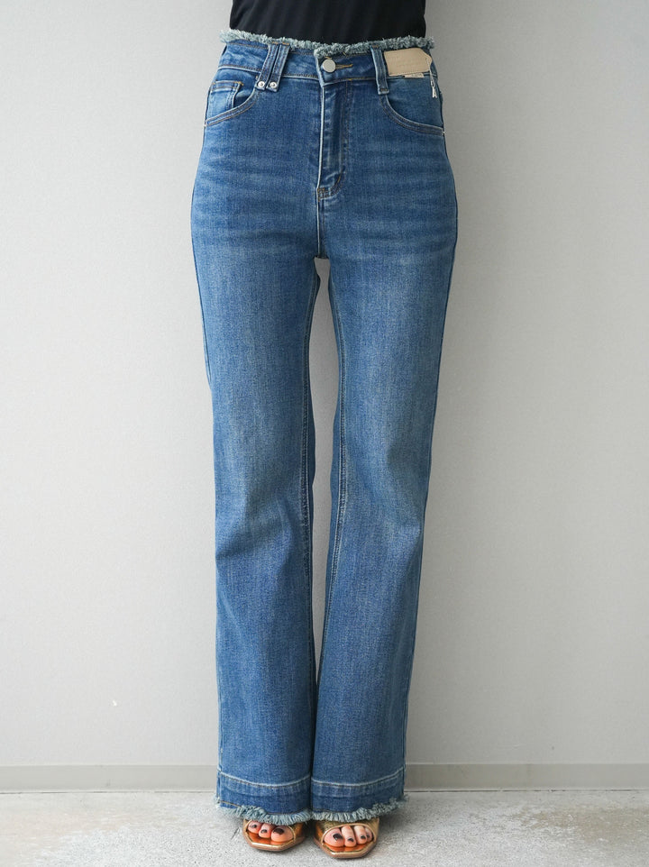 [予約]フリンジデザインセミフレアデニム/blue