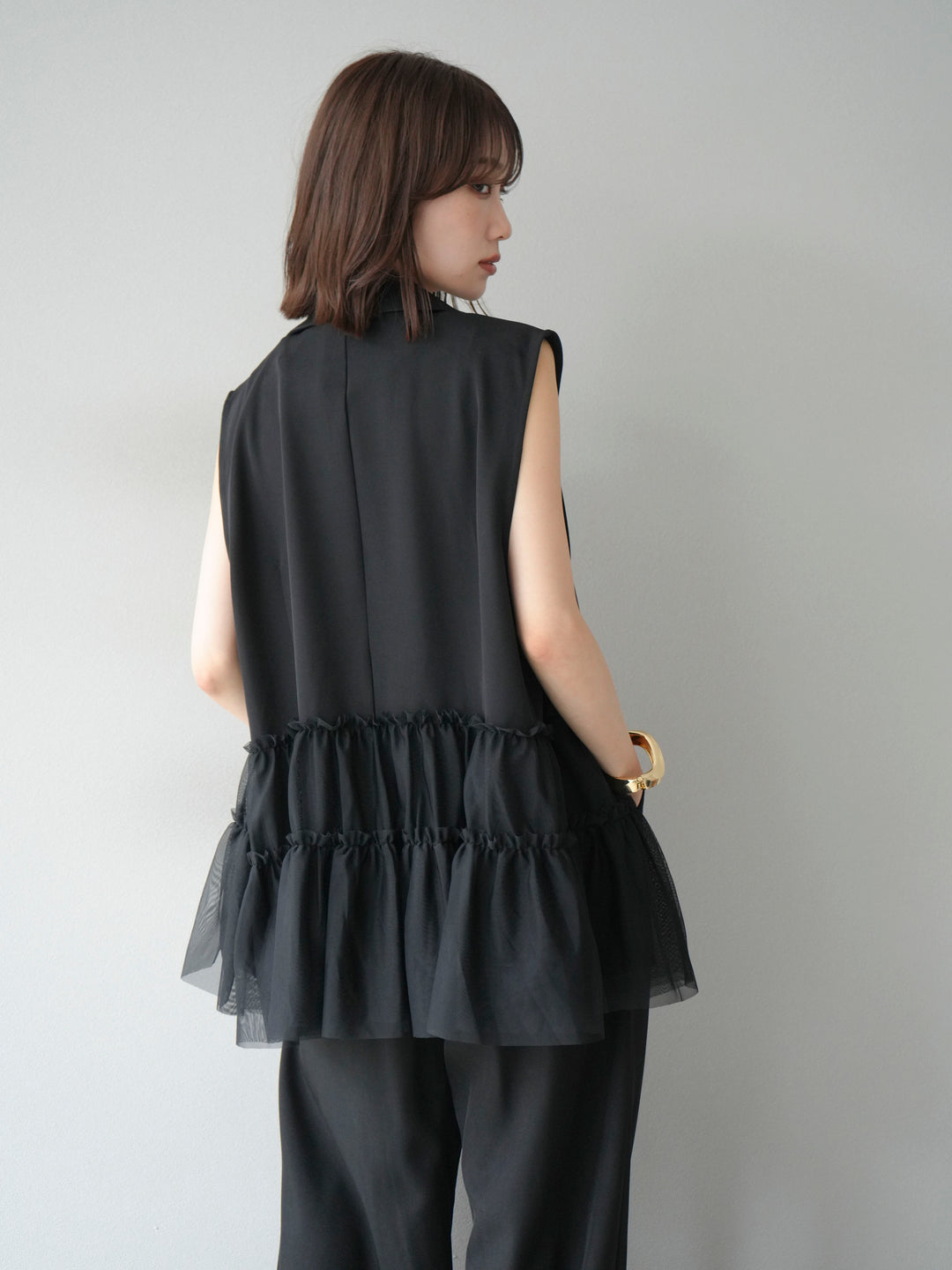 [予約]チュールフリルテーラードジレ/ブラック