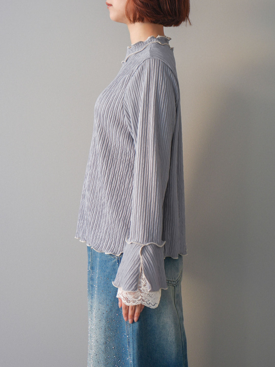 [予約]袖レース楊柳メロートップス/lightgray