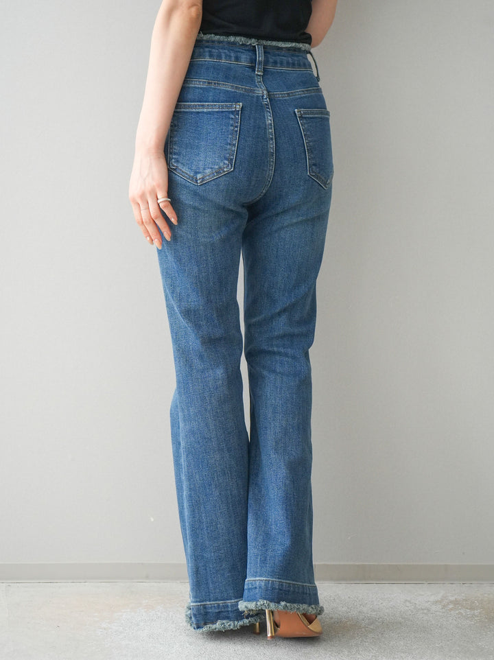 [予約]フリンジデザインセミフレアデニム/blue