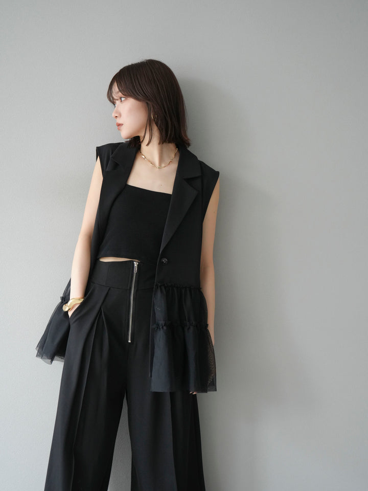 [予約]チュールフリルテーラードジレ/ブラック