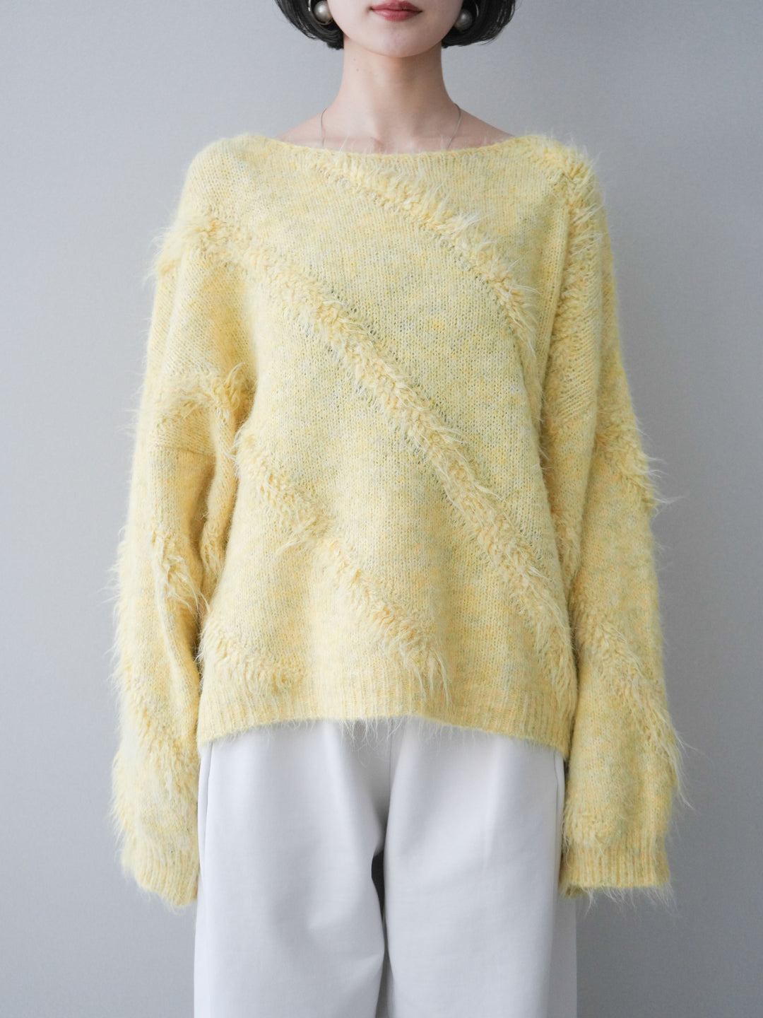 [予約]シャギーデザインニットプルオーバー/yellow